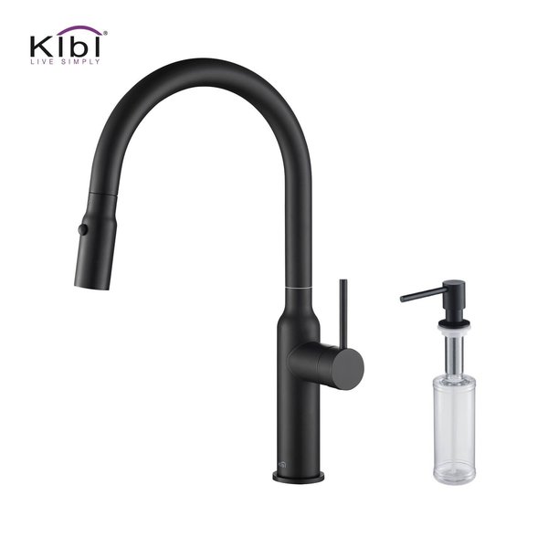 Kibi Hilo Single Handle Pull Down Kitchen Sink Faucet with Soap Dispenser C-KKF2008MB-KSD100MB